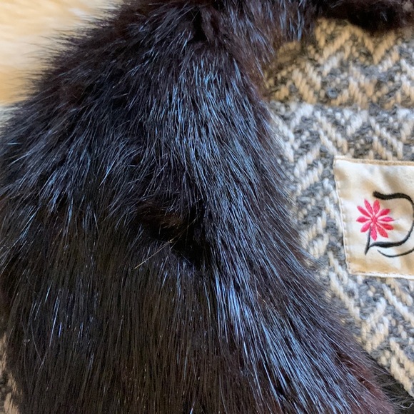 vtg 60s Wool jacket muskrat mink real fur collar short Coat M - Picture 12 of 14